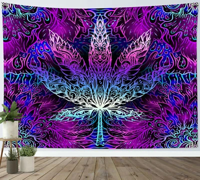 Trippy Weed Tapestry Psychedelic Marijuana Leaf Wall Hanging For Living Room - Image 1 of 4