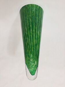Murano Bavai Conicity Art Glass Green & Yellow Pendant Light Shade, 12 1/4" Tall