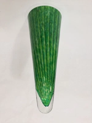 Murano Bavai Conicity Art Glass Green & Yellow Pendant Light Shade, 12 1/4" Tall - Image 1 of 4