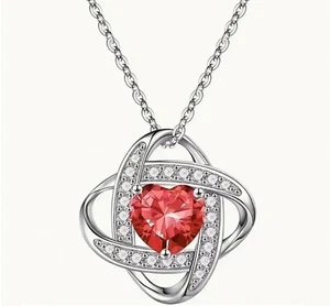 Elegant Birthstone Love Knot Pendant Necklace, Jewelry Gift for Women, Teens - Picture 1 of 13