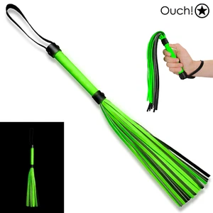 Frustino Flogger in Similpelle Nera e Verde Fluorescente Glow in the Dark Ouch! - Imagen 1 de 7
