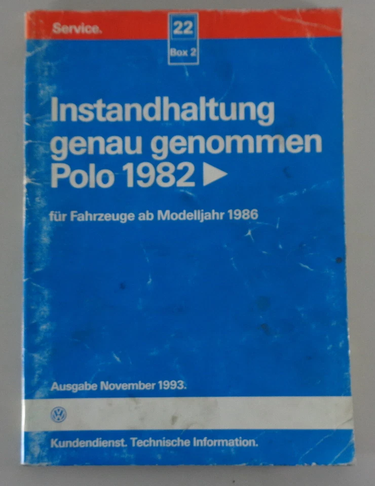 Manual De Taller Mantenimiento Precisamente VW POLO 2 86C, Estado 11/1993 - Imagen 1 de 1
