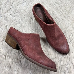 Born Damen 11 rote Starr Wildleder Leder Slipper Pantoletten Stiefel Blockabsatz - Bild 1 von 7