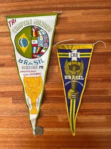 Brazil 1958 & 1970 FIFA World Cup Champions pennants JULES RIMET TROPHY - Picture 1 of 10