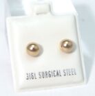 Yellow Gold PVD Ball Stud Earrings 5 mm Surgical Steel Hypoallergenic Carded
