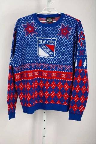 NY Rangers Sweater Mens 2XL XXL Blue Red White Ugly Christmas Argyle NHL Hockey Cover
