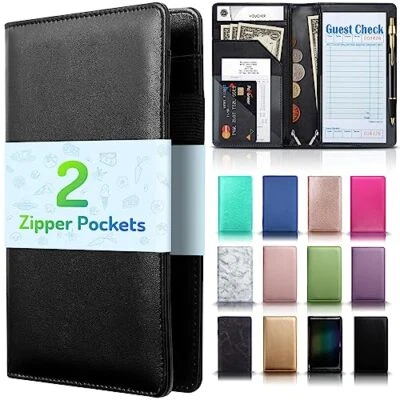 Server Book with 2 Zipper Pockets Leather Server Books for Waitress - Image 1 of 4