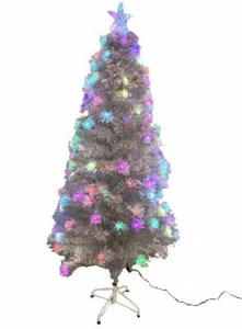 6 FUSS WEIHNACHTSBAUM WEISS GLASFASER SCHIMMERNDER EFFEKT MEHRFARBIG STERN LED - Bild 1 von 9