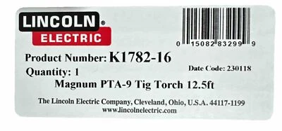 Lincoln Electric K1782-16 PTA-9 Pro-Torch TIG Torch with Consumables 12.5 ft 1pc - Image 1 of 4