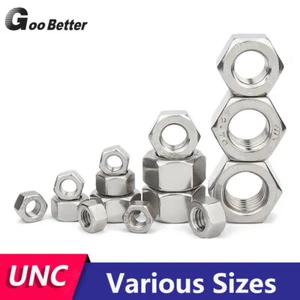 UNC Hex Hexagon Full Nuts 4-40 6-32 8-32 10-24 10-32 12-24 A2 Stainless Steel - Picture 1 of 15