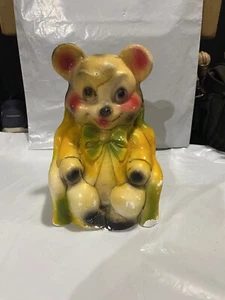 Vintage Teddy Bear Bank Chalkware Carnival Statue Fair Prize Yellow Coat - Picture 1 of 11