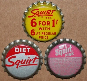 Vintage soda pop bottle caps SQUIRT Collection of 3 different new old stock - Picture 1 of 3