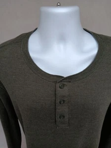 Sonoma Thermal Mens Thermal Waffle Hunter Green Henley Long Sleeve Shirt Stretch - Picture 1 of 13