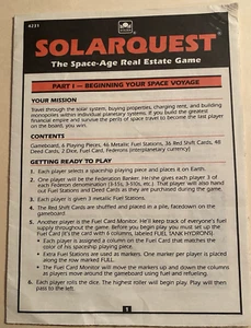 Istruzioni gioco immobiliare spaziale SOLARQUEST 1988 - Foto 1 di 1