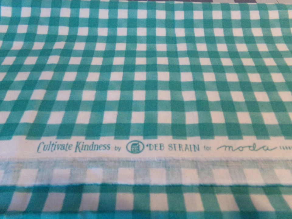 1 YD X44" VINTAGE TEAL GREEN CHECKS /MODA DEB STRAIN NEW COTTON #8756 - Image 1 of 4