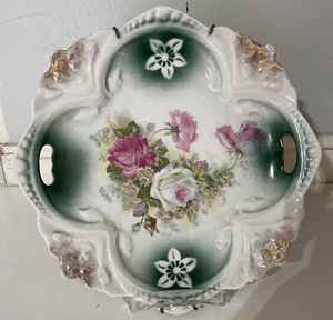 Antiker PS Germany Wandteller Rosen mit Griff 10 1/2" viktorianisch hervorragender Zustand - Bild 1 von 4