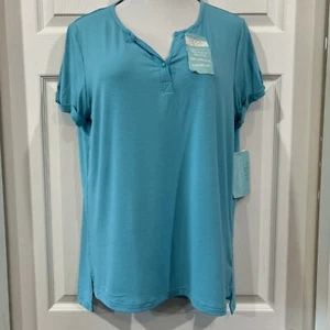 Cool Girl Women's XL Blue Henley Cooling Tech Top T Shirt Knit Comfort Stretch - Picture 1 of 8