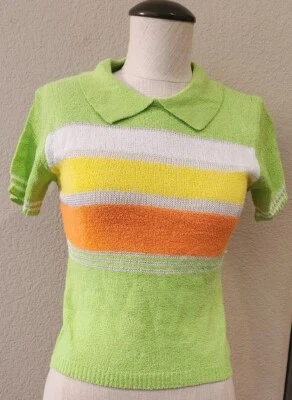 VTG Short Sleeve Sweater Small Neon Green Yellow Orange  - Image 1 of 4
