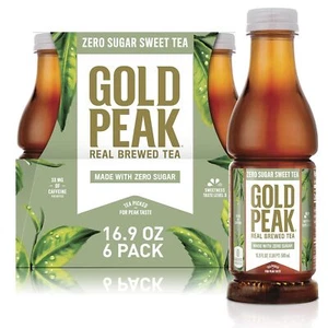 (6 Pack) Gold Peak Zero Sugar Diet Black Iced Tea Drink, High Quality, 16.9 Oz - Picture 1 of 9