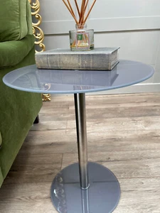 Podium Round Grey Glass Side Table Lamp table Glass and Metal Home Living Room - Picture 1 of 6