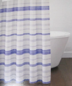 Croscill Zoey Tenda da Doccia a Righe Orizzontali in Cotone 72 x 72 Pollici Blu - Foto 1 di 2