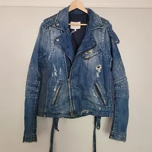 RARE Pierre Balmain Moto biker blue denim jacket $1,920 36 / 50 / Large - Picture 1 of 8