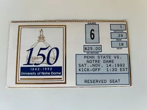 1992 Notre Dame - Penn State College Football Ticket - Rudy, Snow Bowl - Picture 1 of 2