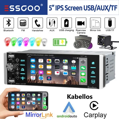 Autoradio 1 DIN Con 5" Schermo Senza Fili Carplay Android Auto USB Bluetooth CAM - Immagine 1 di 4