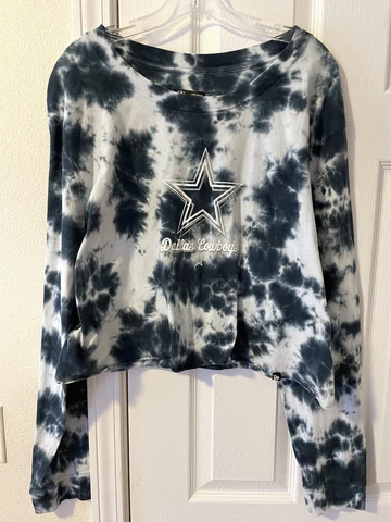 New Era Apparel Dallas Cowboys Cropped Tie Dye Navy Long Sleeve Shirt Large New Cover
