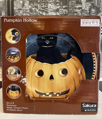 Halloween Spooky Plate Set Pumpkin Hollow Dessert Plates Oneida Sakura NEW! - Image 1 of 4