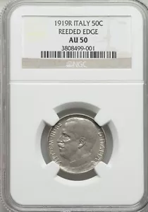ITALY KINGDOM 1919-R 50 CENTESIMI ALMOST UNCIRCULATED COIN, NGC CERTIFIED AU50 - Picture 1 of 6