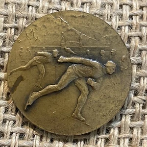 Vintage Ice Skating Swiss Award 41mm Bronze Art Medal Signed Huguenin Dep - Picture 1 of 12