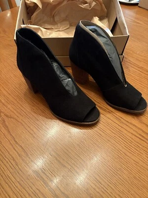 Botín de cuero Lucky Brand Joal punta abierta tacón apilado talla 7,5 Foto 1 de 4