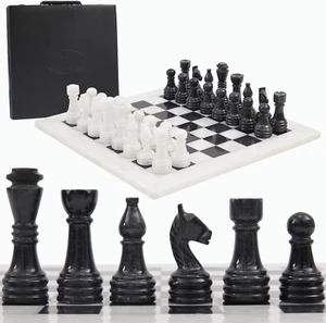 15 Inches Handmade White and Black Weighted Full Chess Game Set with Storage Box - Picture 1 of 12