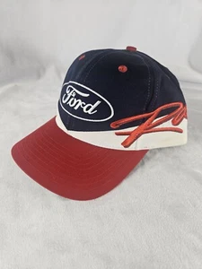 Cappello Berretto Vintage Ford Snapback Blu Rosso Avvolgente Taglia Unica Anni 90 Autografato! - Foto 1 di 9