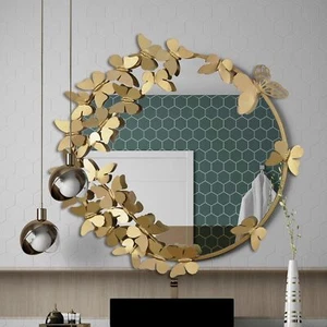 Gold Mirrors for Wall, Butterfly Round Wall Mirror Decorative 27.5x26.5,  - Picture 1 of 8
