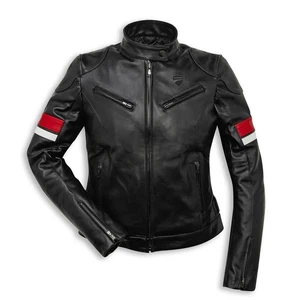 Ducati Urban Stripes Women’s Leather Motorcycle Jacket Black Red Biker Gear - Foto 1 di 4
