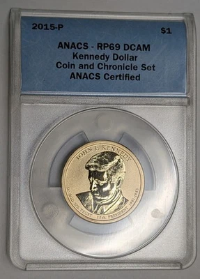 2015 年 P 版反向精制 John F Kennedy $1 ~ ANACS RP69 DCAM ~ 硬币和编年史套装 — 第 1/4 张图片