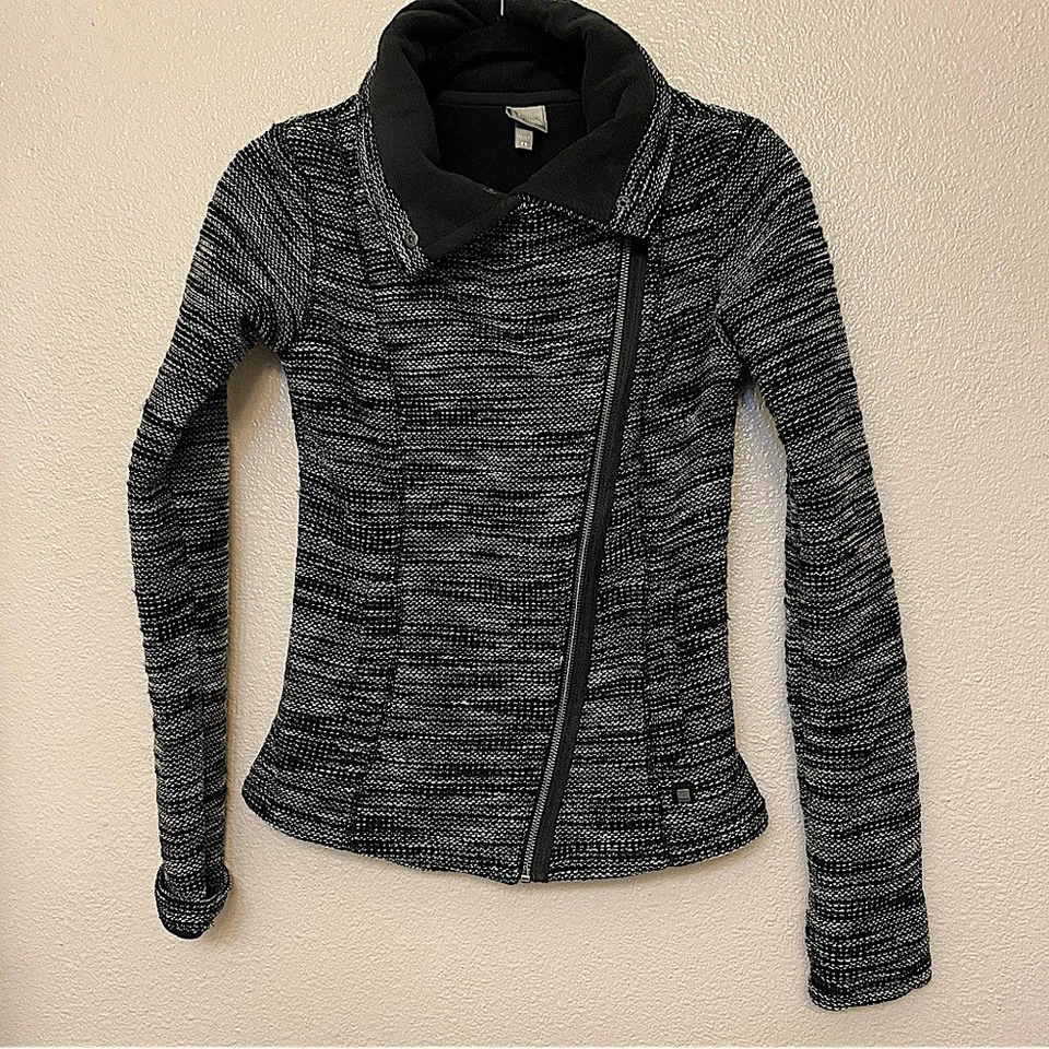 Bench Vail Fleece Lined Black & White tweed Jacket asymmetrical zipper -XS/4 - Image 1 of 4