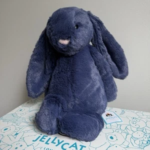 Retired Jellycat Bashful Navy Blue Bunny Medium 12" Plush-New with Tags - Picture 1 of 11