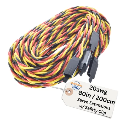 (5) 200CM Twisted 20awg Servo Extension Leads JR / Hitec w/ Built In Safety Clip - Image 1 of 2