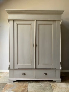 Large Antique Restored Knockdown Pine Wardrobe Larder Cupboard Armoire - Picture 1 of 10