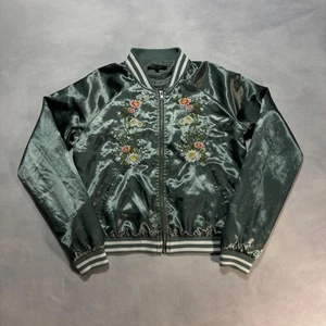 Romeo Juliet Couture Satin Bomberjacke Damen M grün Blumen bestickt Japan - Bild 1 von 10