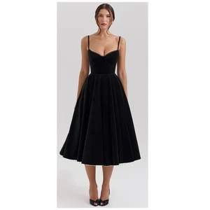 House of CB Mademoiselle Black Velvet Tulle Midi Dress Size Medium - Picture 1 of 13