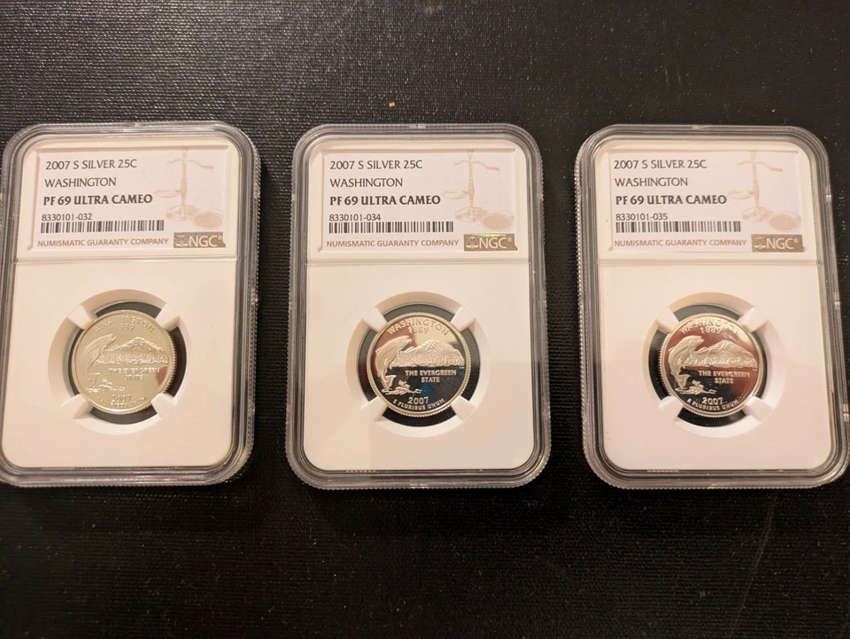 Lot of 3: SILVER!! 2007 Washington State Quarters PF69 ULTRA CAMEO NGC-CERTIFIED - Image 1 of 4