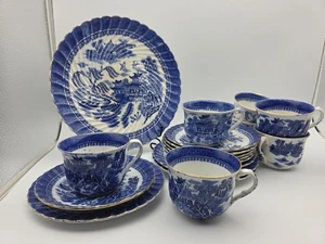 Antikes blau weiß Alcock Halb Porzellan Ging Teil Teeservice - Bild 1 von 8