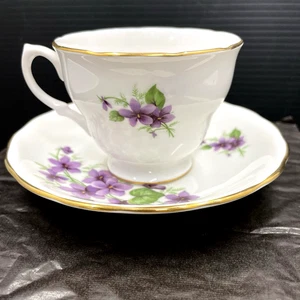 Royal Vale Blue Violets Bone China Duo, Teacup and Saucer - Picture 1 of 11