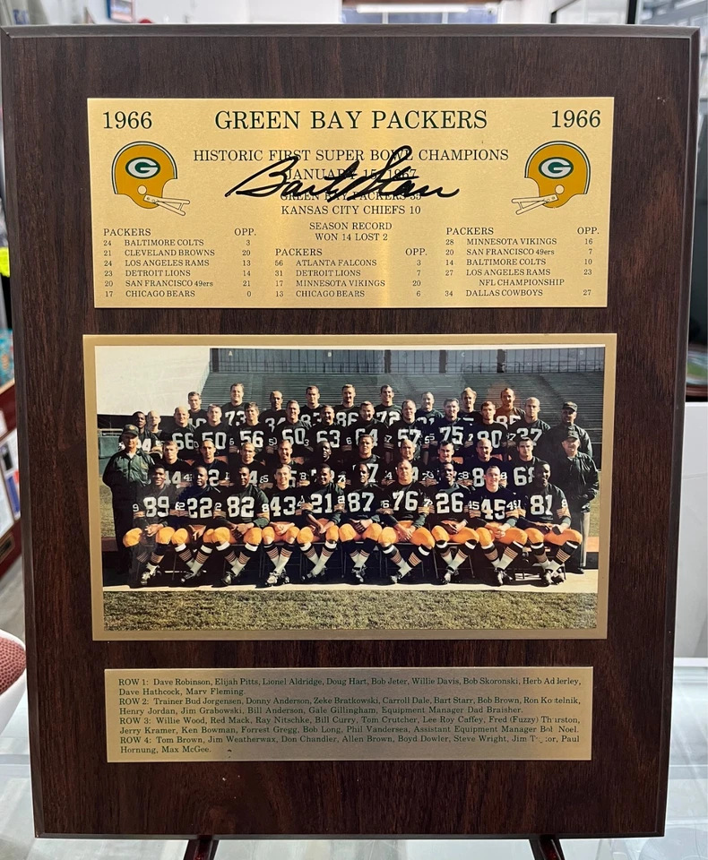 SUPER BOWL I PACKERS NFL CHAMPS PHOTO PLAQUE BART STARR AUTO SIGNED w/ JSA LOA - Image 1 of 1