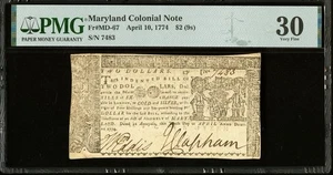 1774 Maryland, American Revolution Colonial Currency Note Banknote MD-67, PMG 30 - Picture 1 of 5