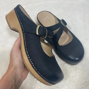 Zuecos Dansko Britney con hebilla de cuero negro Mary Jane cómodos tacón de madera talla 38 - Imagen 1 de 8